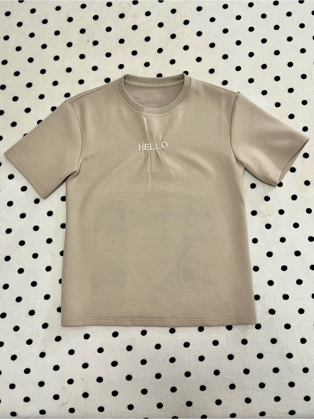 Neutral Aesthetic "HELLO" Embroidered Short Sleeve Tee Size XS